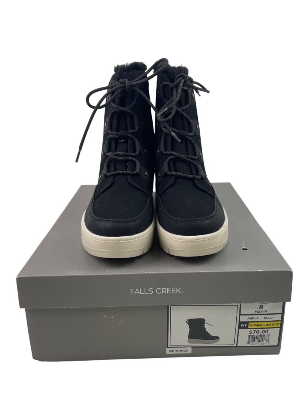 Falls Creek Amelia Womens Black Lace-Up Winter Boots With Faux Fur Lining Size 8 - Picture 14 of 16